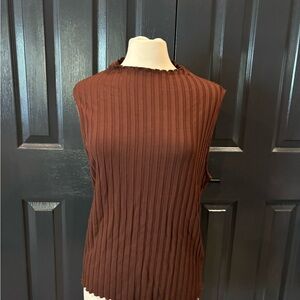 Brown Sleeveless Ribbed Top